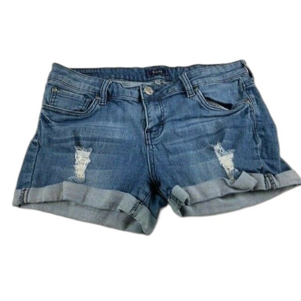 STS Blue Shorts Size 13 Juniors Stretch Light Wash Cuff Distressed